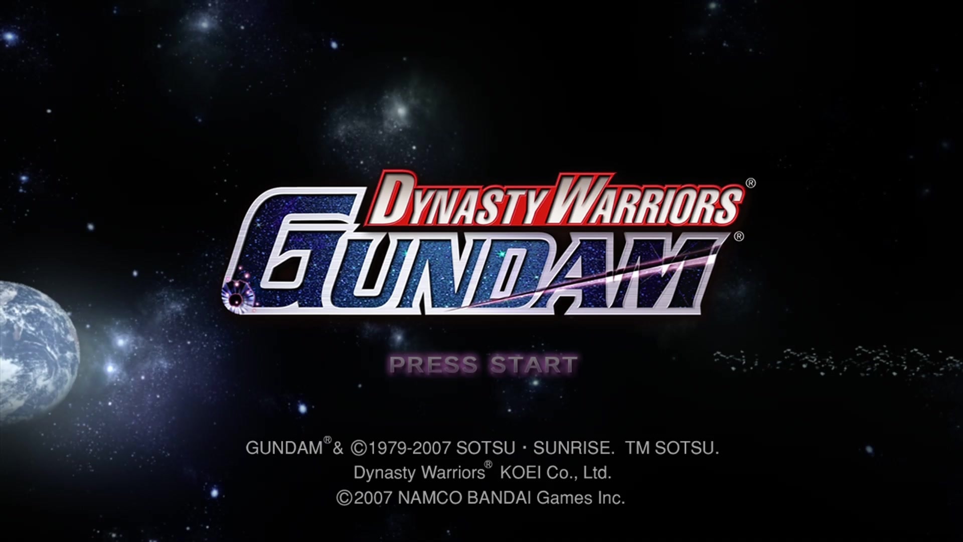 Dynasty Warriors Gundam title screen for Xbox 360